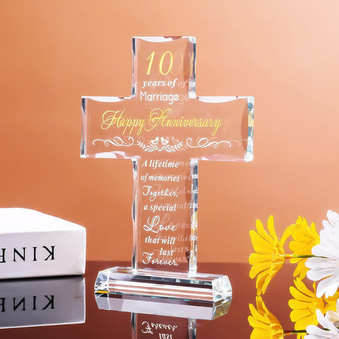Happy 10 Years Anniversary Glass Cross Gift